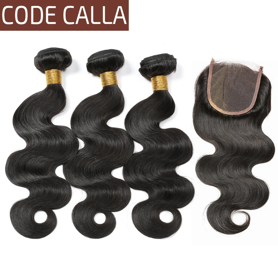 

Code Calla Body Wave Brazilian Virgin Hair Bundles With Lace Closure Natural Color Salon Hair High Ration 30% Free shipping