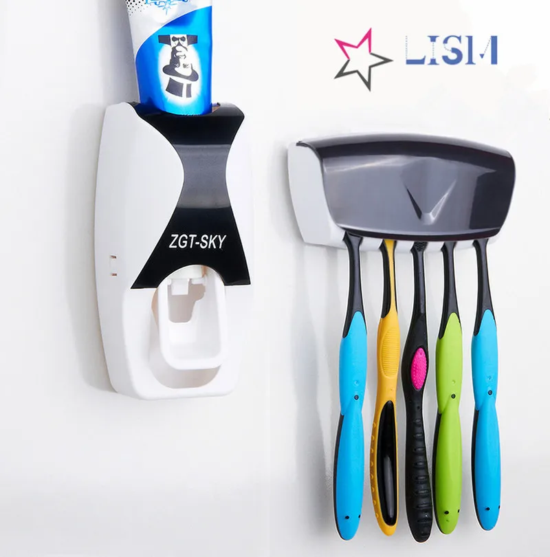 

2019 Salle De Bain De Bain Automatic Toothpaste Dispenser Distributor Toothbrush Rack Bathroom Accessories Bath Set Squeezer