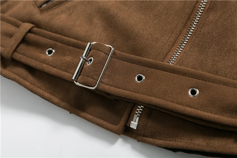 BONGOR LUSS Casual Autumn Winter Zipper  Jacket Coat Women Short Jacket Coats Turn Collar High Street Fashion Suede Coat  (14)