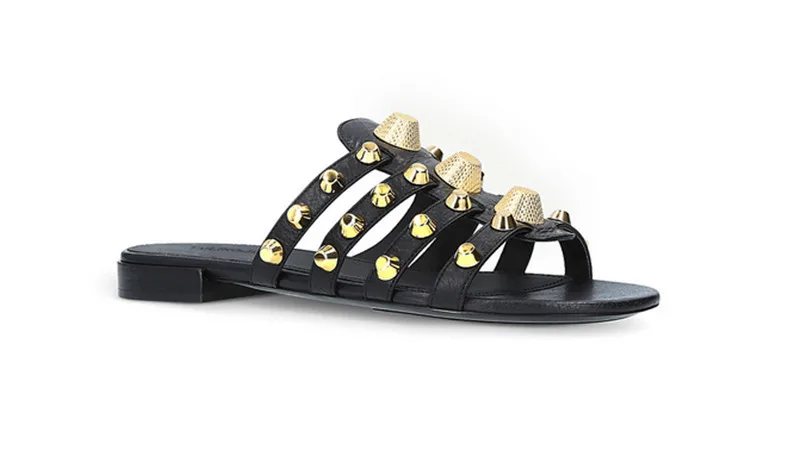 Metal Nuevo Diseñador As 2018 Show Zapatos Show Claveteado as Verano Cuero Remache Del Zapatillas Sandalias Mujer Sólidos pHxqEwHrY