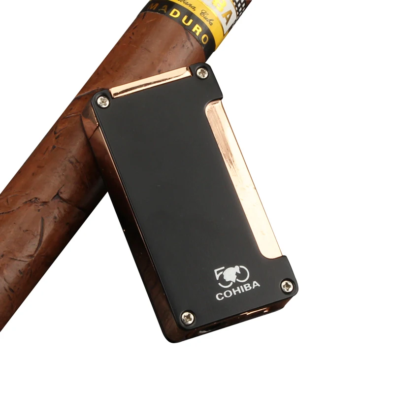 

COHIBA Metal Windproof Cigar Lighter Mini Travel Cigarette Lighter 1 Jet Flame Butane Gas Cigar Accessories with Gift Box