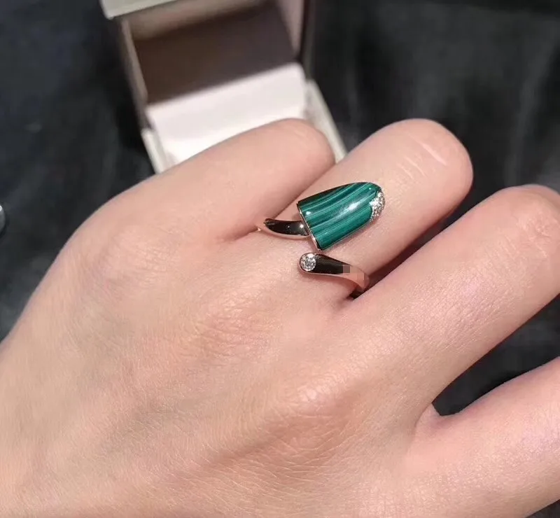 

Cute 925 Sterling Silver Shell Ice Cream Collar Cuff Finger Ring Malachite Summer Popsicle Childhood Women Crystal Jewelry