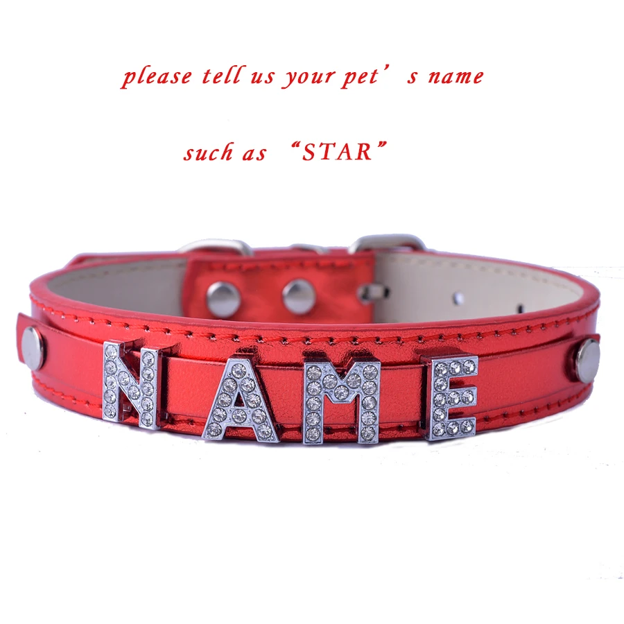 Personalized Name Dog Collar Rhinestone Slider Letters Leather Collar For Dogs Pet Products For