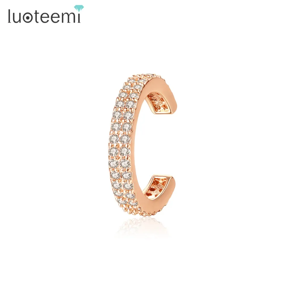LUOTEEMI, новинка, простые полукольцевые женские серьги-клипсы, вечерние, для свиданий, сверкающие камни из кубического циркония, модные, три цвета, Brincos, Рождественский подарок