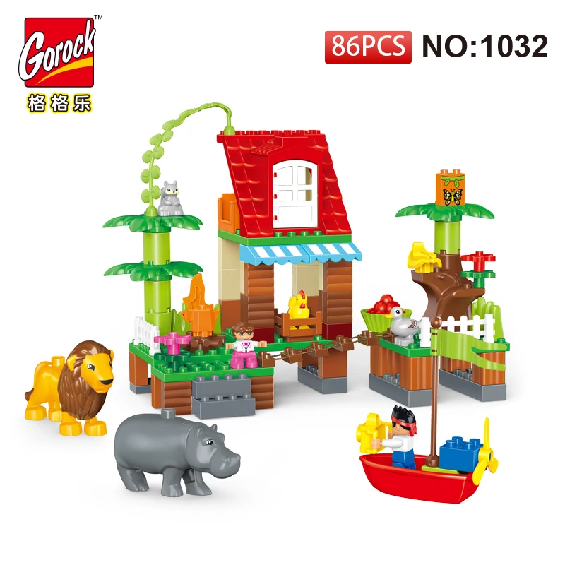 

GOROCK 1032 Building Blocks DIY Enlighten Boy Figure Jungle Animal Large Size Bricks Baby Gift Compatible With Duploe Kids Toys