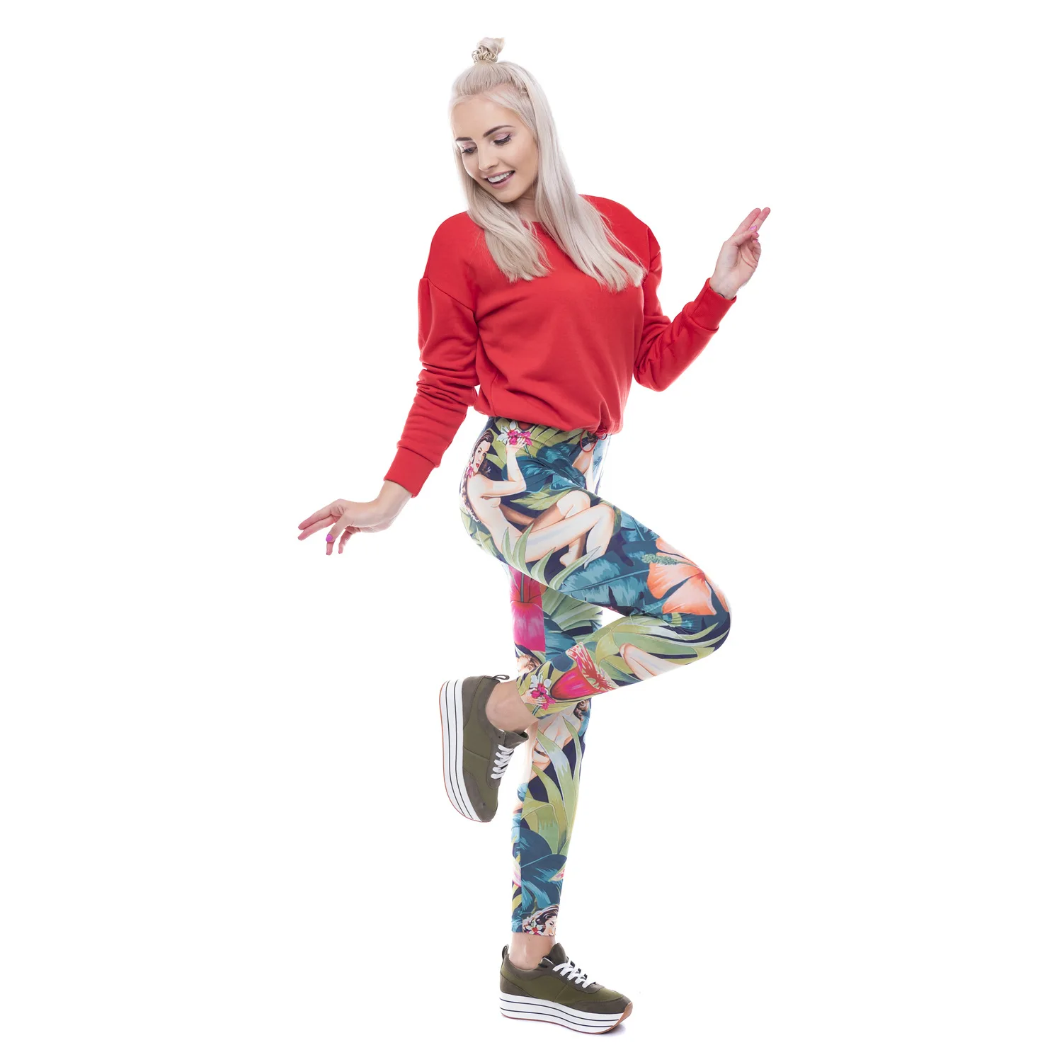 Women Leggings Sexy Flowers & Naked Women Printed Pants Fitness Casual Ladies Legging Stretchy Workout Trousers Slim Fit Legging Leggings