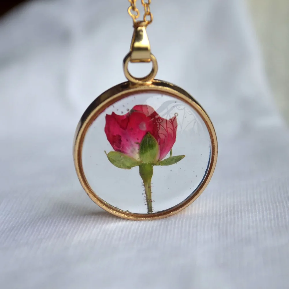 

Red Rose Real Flower Transparent Floating Locket Gold Color Pendant Chain Long Necklace Women Boho Fashion Jewelry Love Romantic