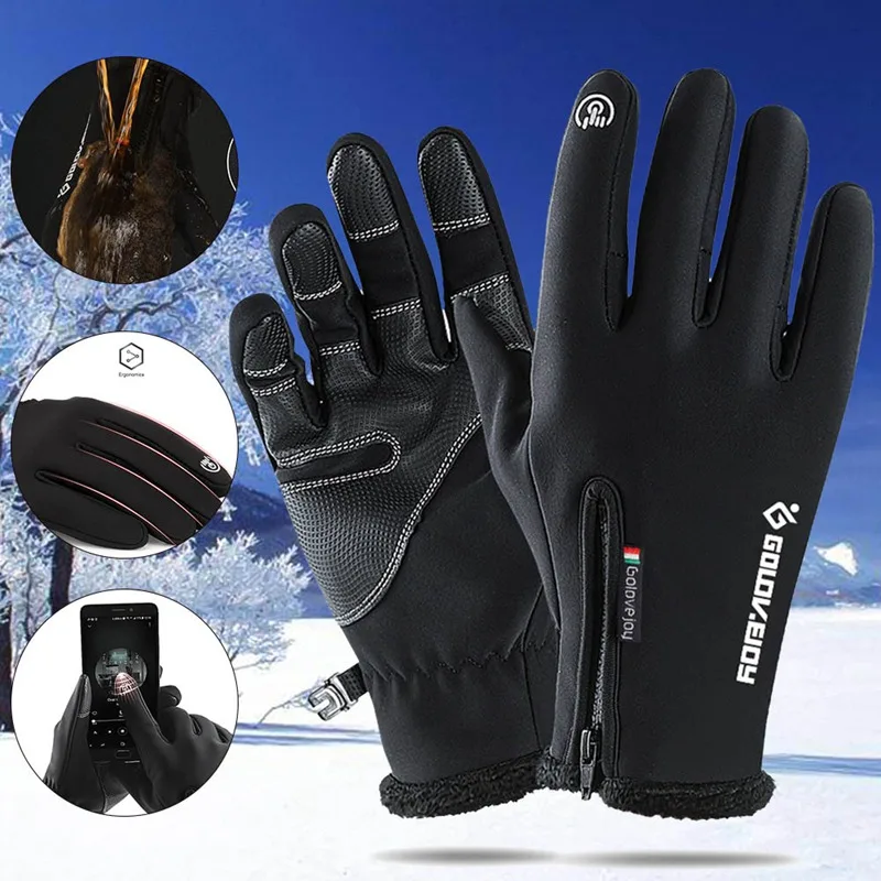 Men's Classic Hiking Camping Ski Winter Leather Gloves & Mittens