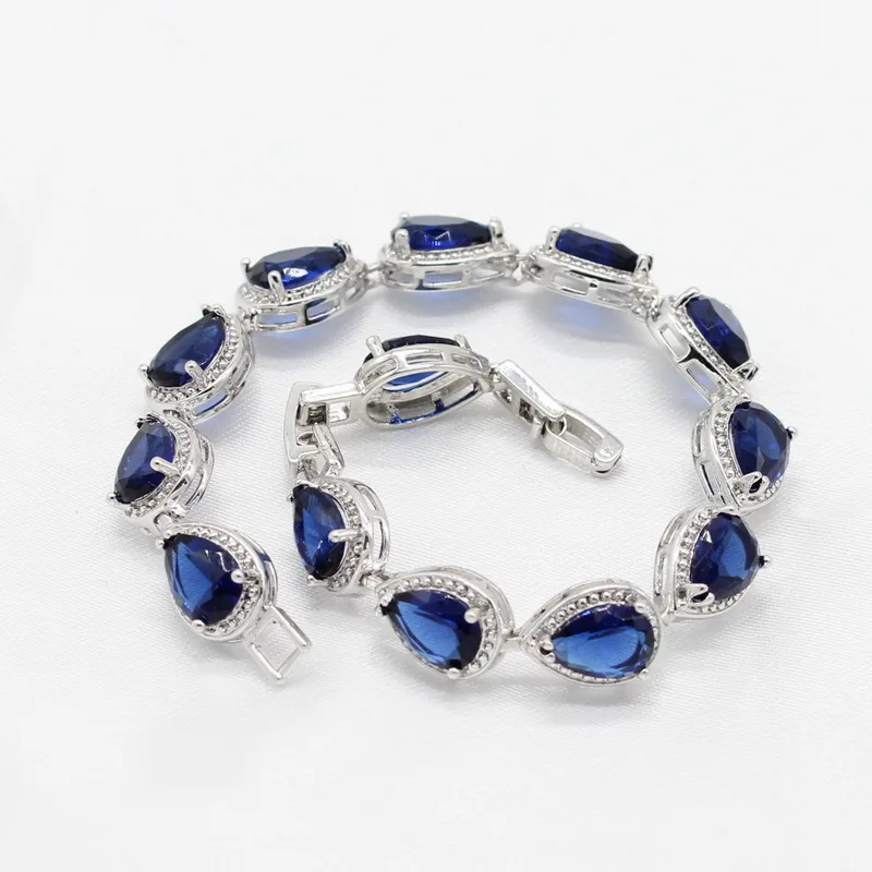 Капли воды темно-синий кристалл серебряный цвет звено цепи браслет для женщин ювелирные изделия подарочная коробка WPAITKYS