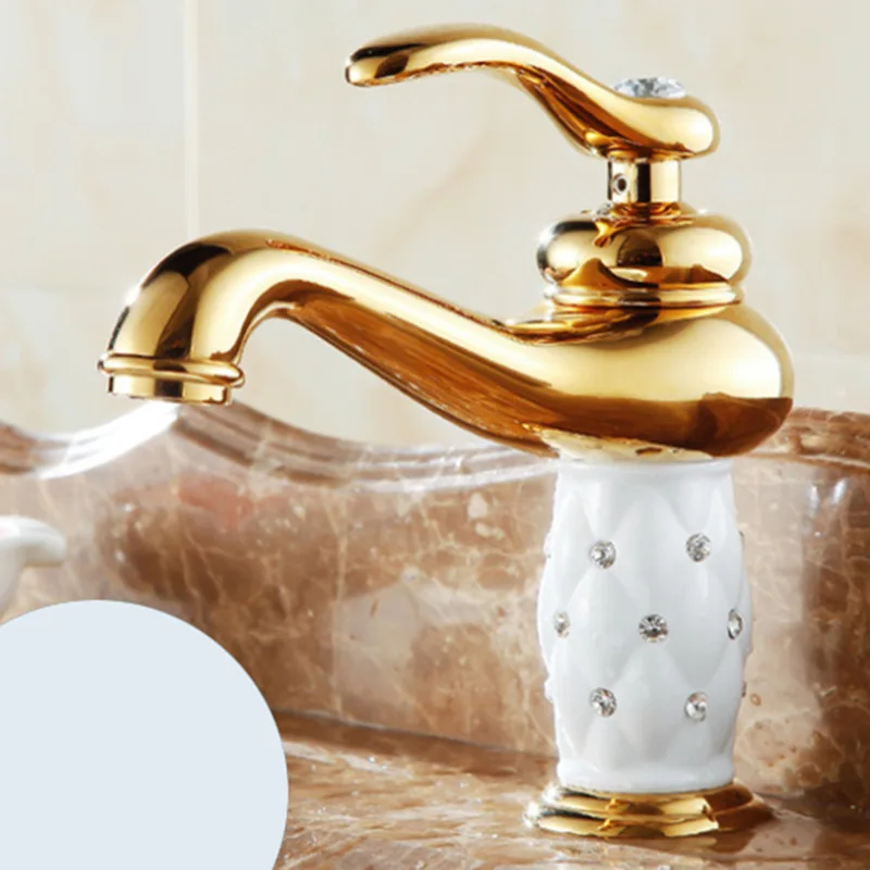 Ванная комната вентили для раковины кран элегантный grifo lavabo горячей и холодной бассейна mixerхромированная латунь torneira robinet salle de bain - Цвет: Gold diamond