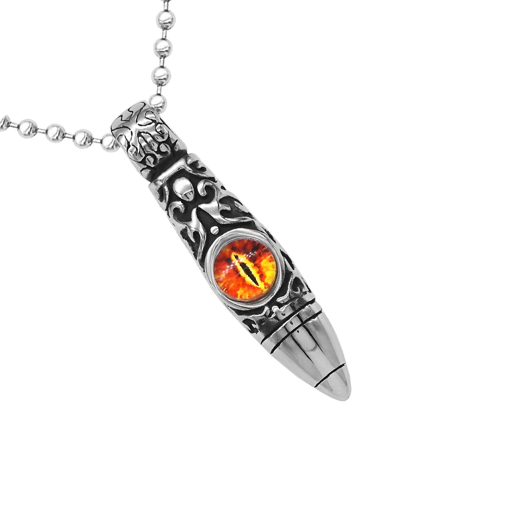 Vintage Stainless Steel Bullet Shape Evil Eye Pendant Ball Chain Necklace Fashion Punk Mens Jewelry