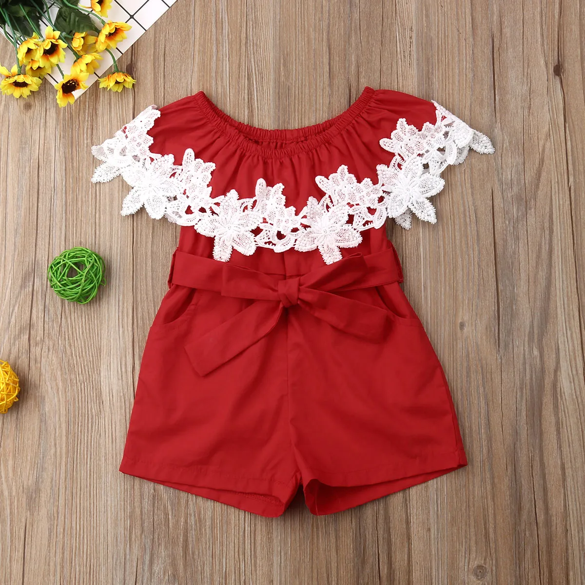 الوليد طفلة الملابس الدانتيل زهرة بلون السروال القصير بذلة من قطعة واحدة الزي Playsuit الوليد طفلة الملابس الدانتيل زهرة بلون السروال القصير بذلة من قطعة واحدة الزي Playsuit