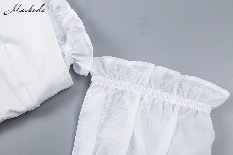 Macheda Женский летний кружевной белый короткий топ на шнурках с коротким прозрачным рукавом с открытой спиной с рюшами