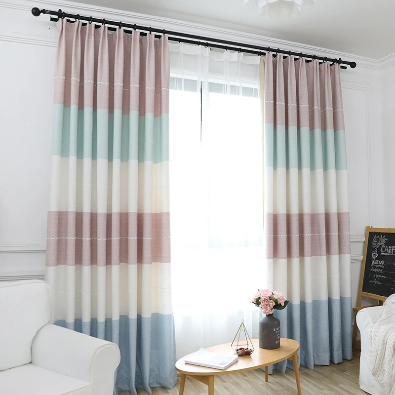 

Modern Style 3 Colors Stitching Linen High Quality Curtains for Living Room Bedroom Window Treatment Home Decoration White Tulle