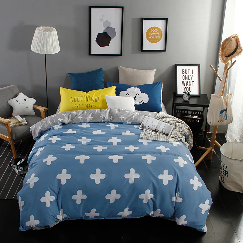 Home Textiles,Dark Blue Cross Style Bedding Sets 3/4Pcs Duvet Cover Bed