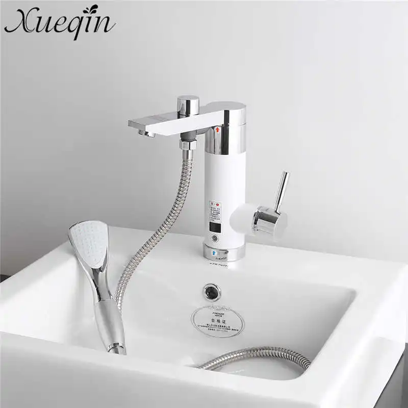 

Xueqin Cold/Hot Mixer Tap Bathroom 360 Rotatable Instantly Electric Water Heater Deck mounted Basin Faucets Shower Kits Bathtub
