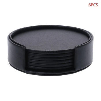 

6pcs/set Leather Round Coffee Mug Drink Coasters Placemat Table Cup Mat Pad Cushion Holder Insulation Kitchen Tableware