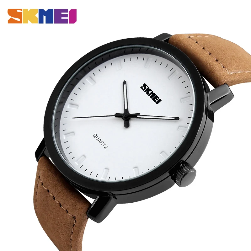 SKMEI Men Fashion Watches Casual Genuine Leather Strap Quartz Wristwatches 30M Waterproof Luxury Watch Relogio Masculino 1196 - Цвет: Brown watch