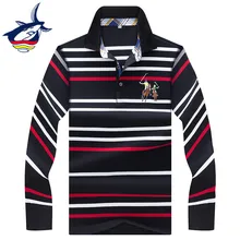 Новинка, Мужская рубашка поло с длинным рукавом, повседневная, деловая, полосатая, Мужская рубашка поло, брендовая, высокое качество, хлопок, camisa polo masculina