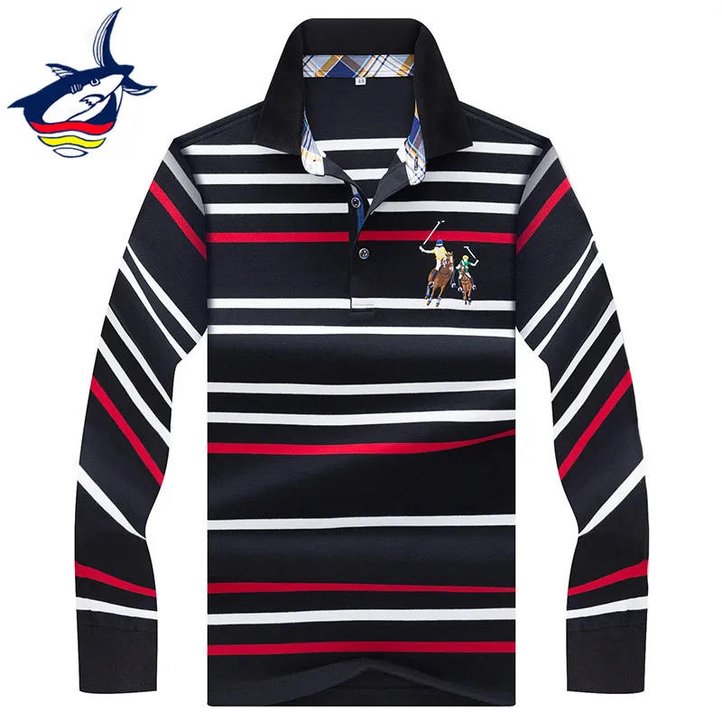 Skup 2019 nowa koszulka polo z długim rękawem mężczyźni casual business Striped męska koszulka polo marka bawełna wysokiej jakości camisa polo masculina