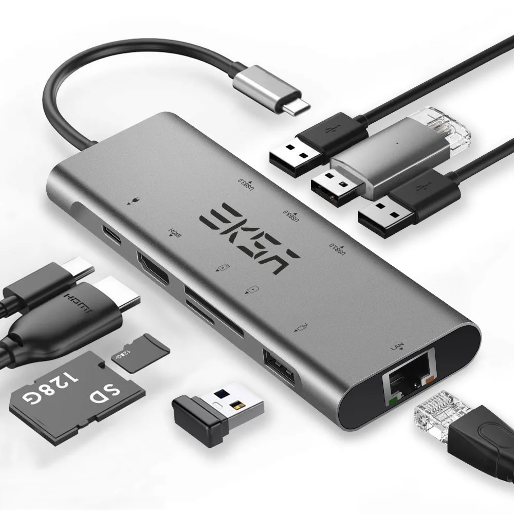 EKSA usb-хаб USB C к HDMI RJ45 Thunderbolt 3 адаптер для MacBook samsung Galaxy S9 S10 huawei mate 20 P20 Pro type C 3,0 концентратор