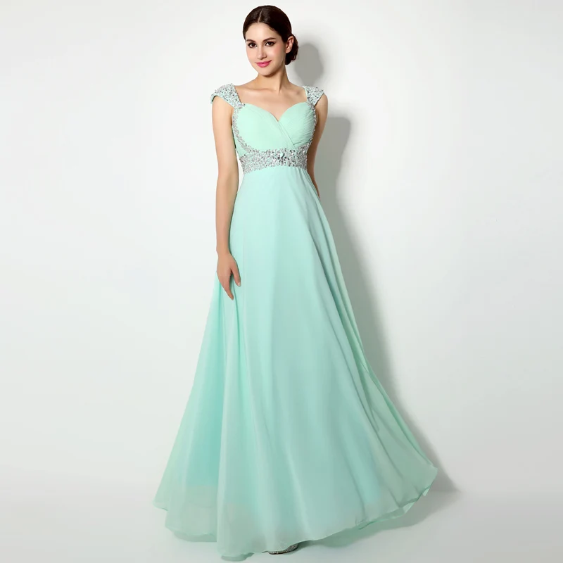 Дешевые расшитые бисером платья с блестками для матери невесты, шифоновое милое кружевное женское платье с открытой спиной, Длинные вечерние платья OS179 - Цвет: Mint