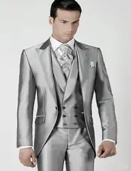 Новое поступление одна кнопка серебро жениха Смокинги для женихов Для мужчин свадебные костюмы для выпускного Жених (куртка + Брюки для