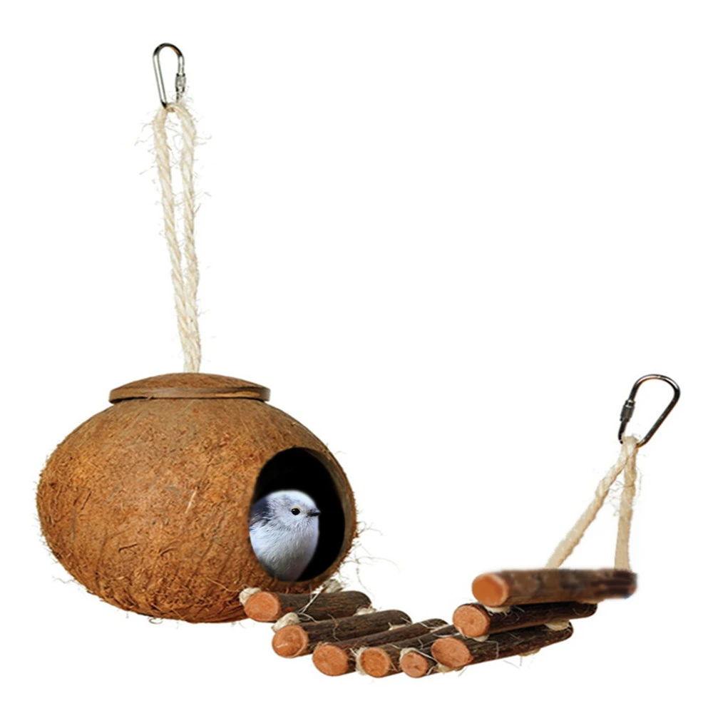 

Bird Parrot Hanging Hammock Coconutshell Bird Nest Swing Toy Budgie Cockatiel Bed Cave Cage Bridge Hut House Pet Chew Toy 40DC25