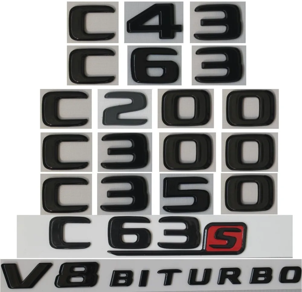 Глянцевая черная эмблема для багажника Mercedes Benz C43 C63 C63s C300 C350 4matic AMG V8 BITURBO 2017