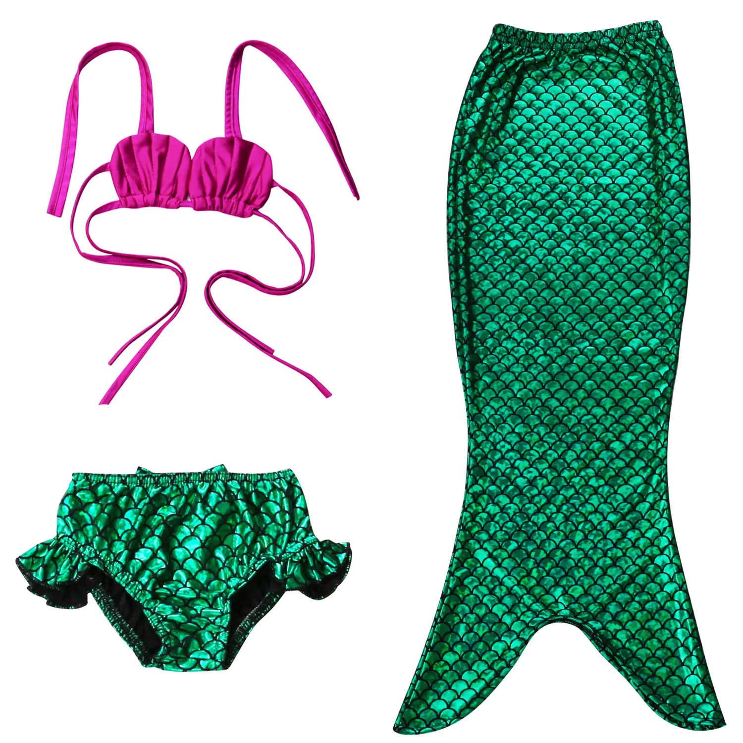 Fish Tail Girl Outfit Mermaid Princess Party Bikini Girls Swimwear Baby Bodysuit Baby Swimsuit Beachwear Girls Set Swimming Suit - Цвет: Green