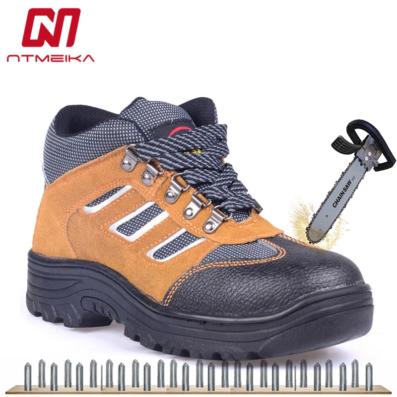 

Men Safety Shoes Boots Cow Suede Work Shoes for Men Fashion Yellow Boots Men Lace Up Outdoor Waterproof Shoes Safety Boots