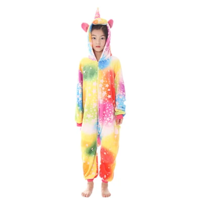 Kigurumi Onesie/Детская Пижама с животными; детская зимняя Фланелевая пижама с единорогом; маскарадные пижамы для мальчиков и девочек; одежда для сна; Детский комбинезон - Цвет: Colors Stars