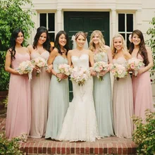Sweetheart A Line Long Bridesmaid Dresses 2016 Formal Chiffon Prom Party Dress Gown vestidos para festa H510