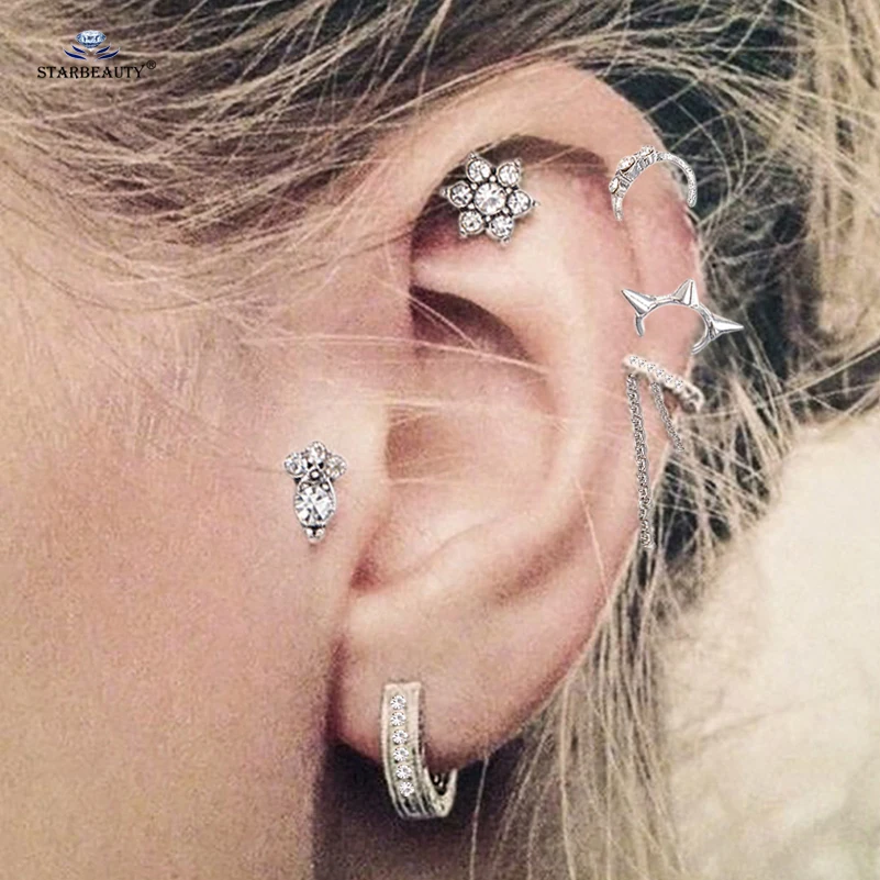 Starbeauty 6 шт./лот совы Bijoux цветочные кисточки Tragus пирсинг спираль серьги для