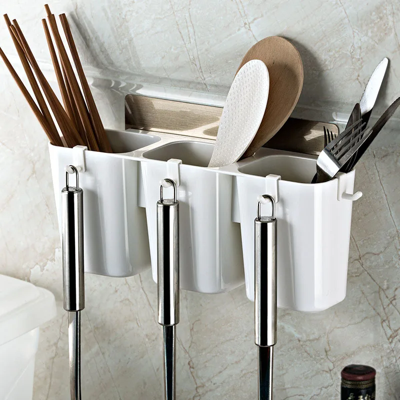 

Newly Wall Mounted Sponge Spoon Chopsticks Draining Storage Rack Kitchen Drying Holder With Water Tray