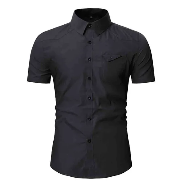 Стиль,, модная мужская рубашка на пуговицах, с карманом, короткий рукав, блузка, топы, высокое качество, удобная - Цвет: Black