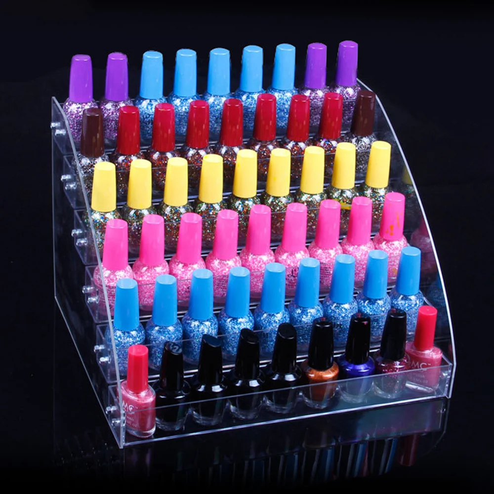 2-5Layer Clear Acrylic Nail Polish Display Rack Gel Varnish Storage Organizer Stand Manicure Tool Nail Art Display Showing Shelf (1)