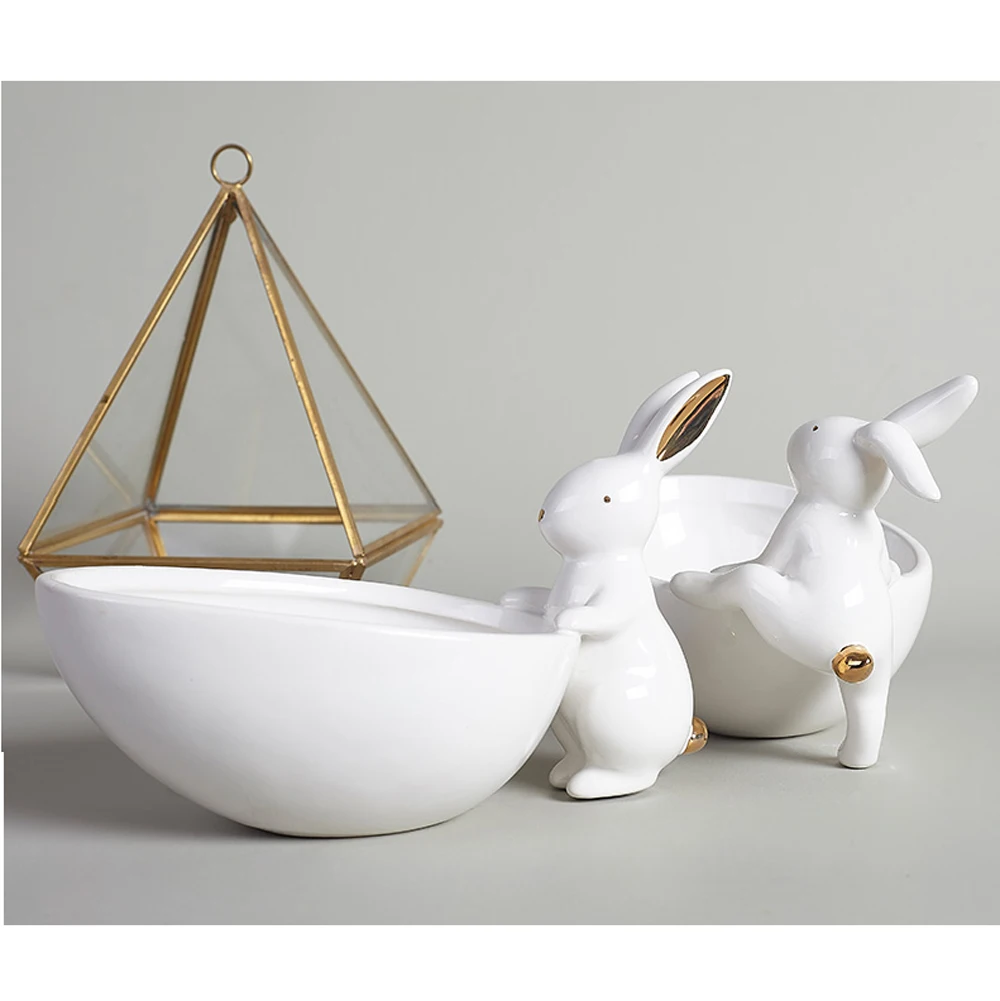 Ceramic Rabbit Plate Decoration Fruit Storage Tray Creative Snack Plate Nordic Jewelry Plate Easter gift Housewarming gift