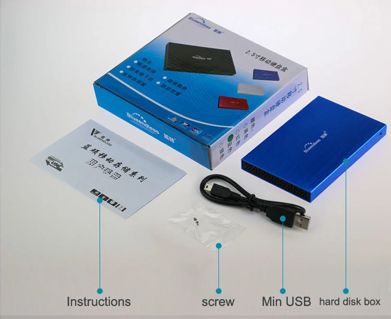 2.5 inch ssd hdd enclosure sata USB 2.0 to SATA desktop hard drive case aluminum hard disco box with USB 2.0 data cable  (10)