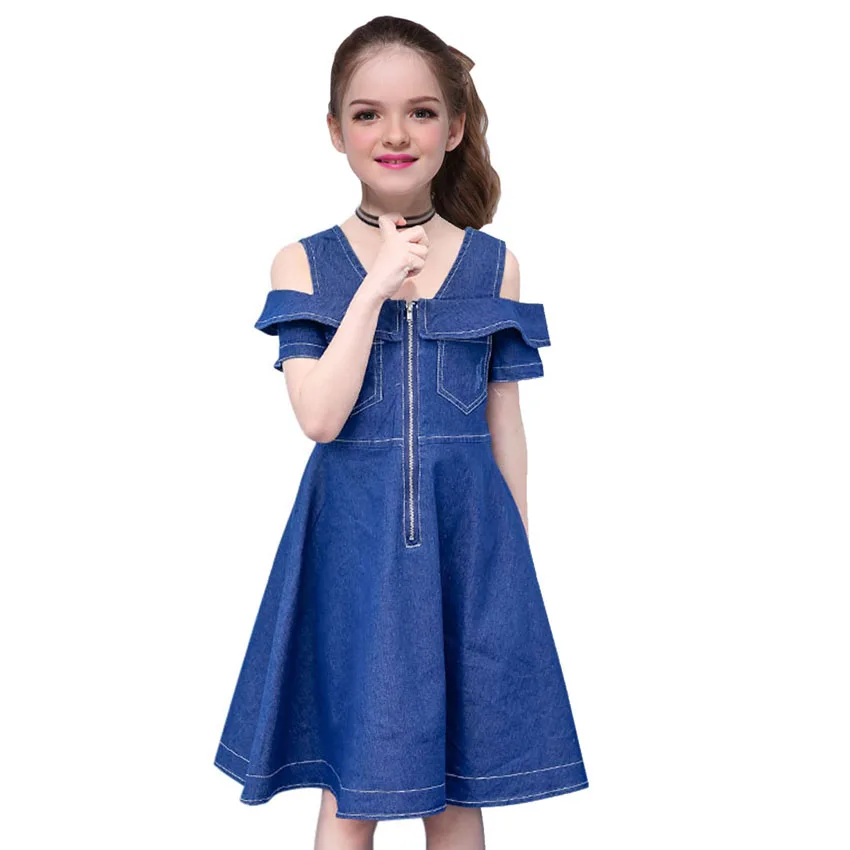 

Denim Dress for Girls Summer Clothes Casual Sleeveless Ruffles Jean Dress Baby Kids Cute Solid Outfits Vestidos 6 8 10 12 Years
