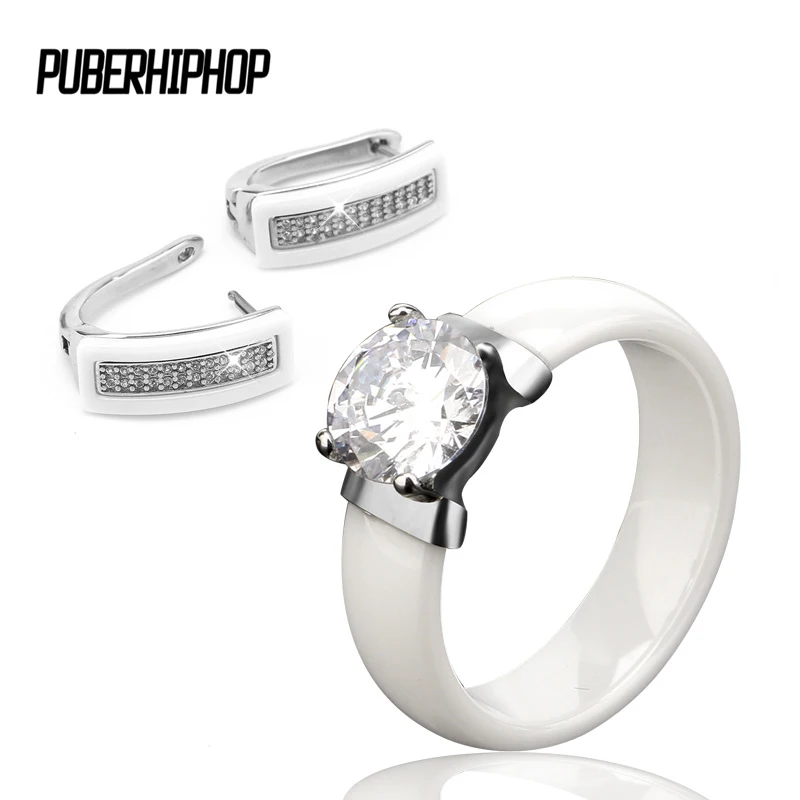 

New Anniversary Rings for Women Silver Color Party Rings White Ceramic Mystic Crystal Zircon Bling Jewelry Girlfriend Gift