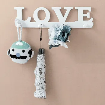 

Vintage Wooden LOVE 4 Clothes Robe Hook Key Coat Holder Hat Hanger Wall home decor