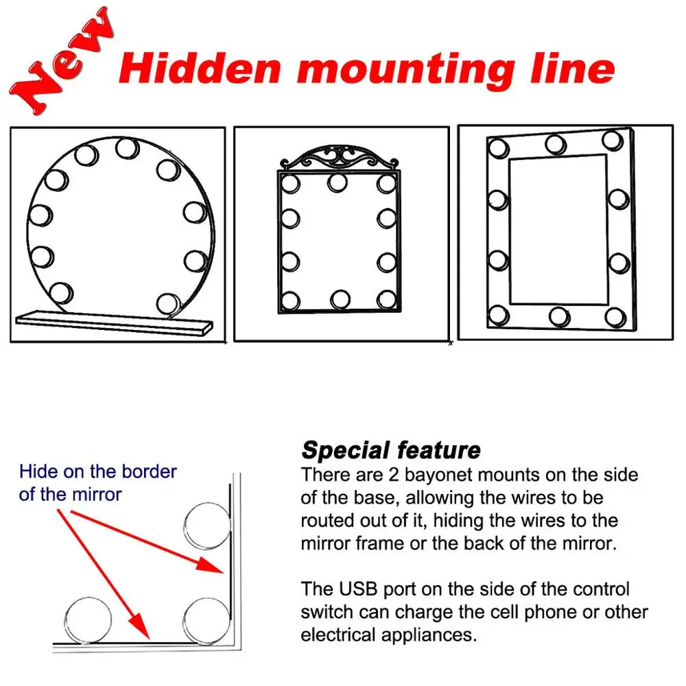 Косметическое зеркало, косметический светодиодный светильник, лампочка, комплект, usb порт для зарядки, косметический светильник, ed зеркала для макияжа, лампа, регулируемая яркость, светильник s