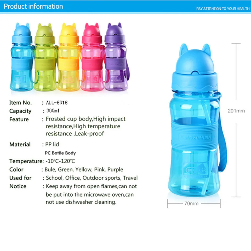 300 мл бутылка для питьевой воды с соломинкой для школьников, детей, малышей, милые пластиковые портативные спортивные дорожные стаканы, герметичные