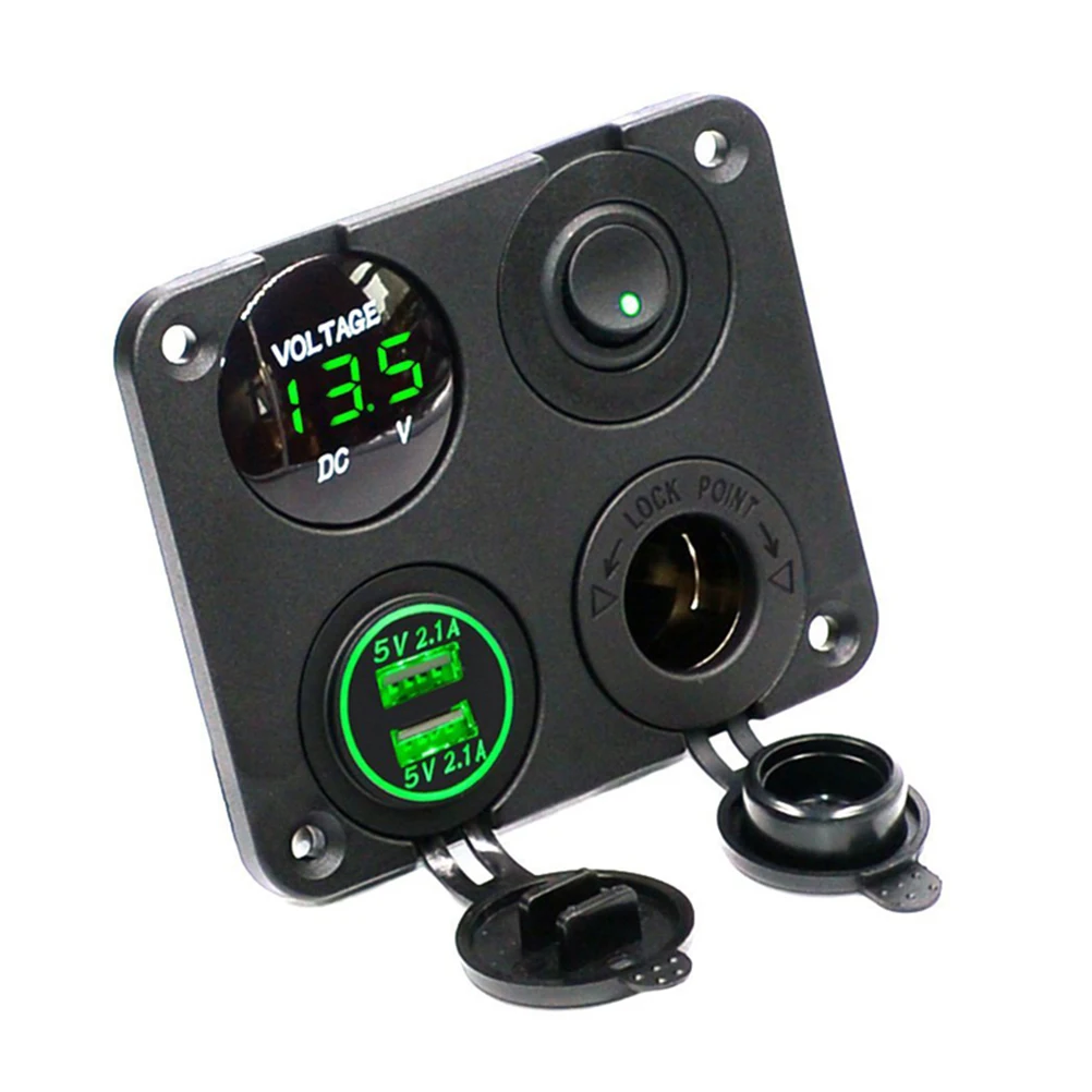 

4 in 1 Charger Socket Panel 2.1A Dual USB Socket Charger Optional Color LED Voltmeter 12-24v Universal Switch for Car Boat