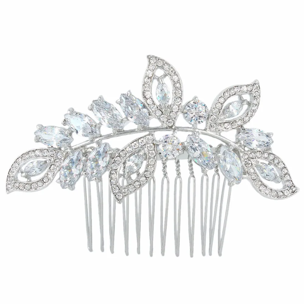BELLA Fashion Leaf Wedding Hair Jewelry Accessories For Brides Luxury CZ Zircon Bridal Hair Comb For
