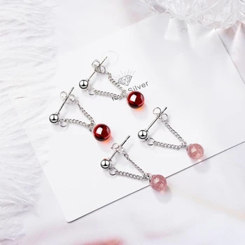 

Sole Memory Cute Wine Red Garnet Ball Literary Sweet 925 Sterling Silver Fashion Female Dangle Earrings SEA502