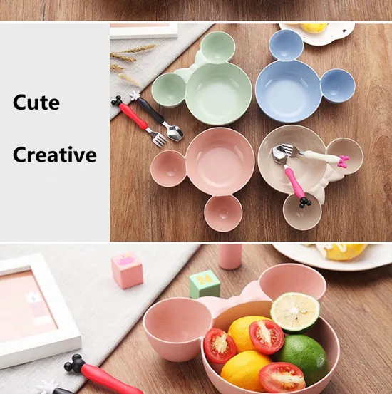 3Pcs Baby Bamboo Tableware Solid Feeding Dishes Children Food Dinnerware Set