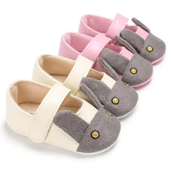 

HONGTEYA New arrived Mary Jane PU Leather Cute Rabbit Animal Prints Princess Hook & Loop big Bow Soft Soled Anti-slip girl Shoes