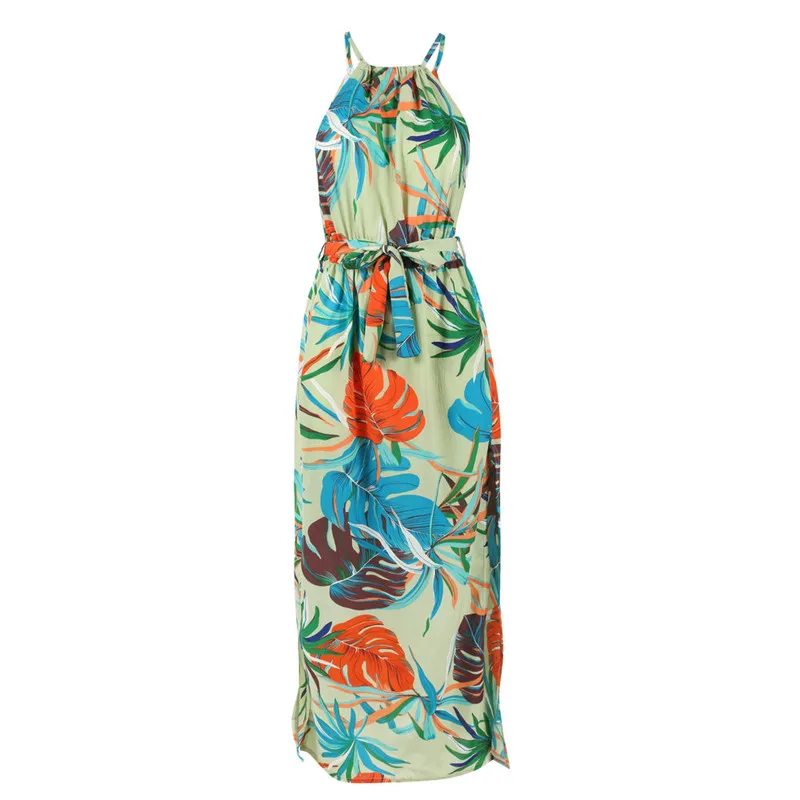 2019 Womens Floral Print Halter Dress Summer Women Boho Maxi Long Dress Split Beach Long Vestidos Dress Plus Size XL 2019 Womens Floral Print Halter Dress Summer Women Boho Maxi Long Dress Split Beach Long Vestidos Dress Plus Size XL